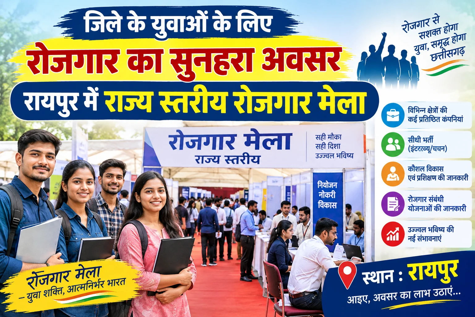 एमसीबी के युवाओं के लिए रोजगार का बड़ा मौका: रायपुर में 7-8 अक्टूबर को राज्य स्तरीय रोजगार मेला, 8 हजार से अधिक पदों पर भर्ती